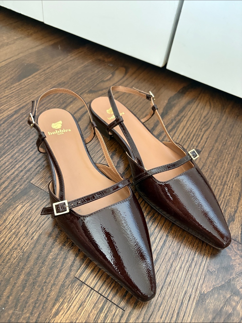 Bobbies Amel Pointed Slingback Flats in Burgundy Brown - Size 40